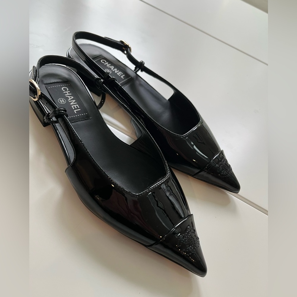 RARE FIND! CHANEL  patent sling backs NEVER BEEN WORN